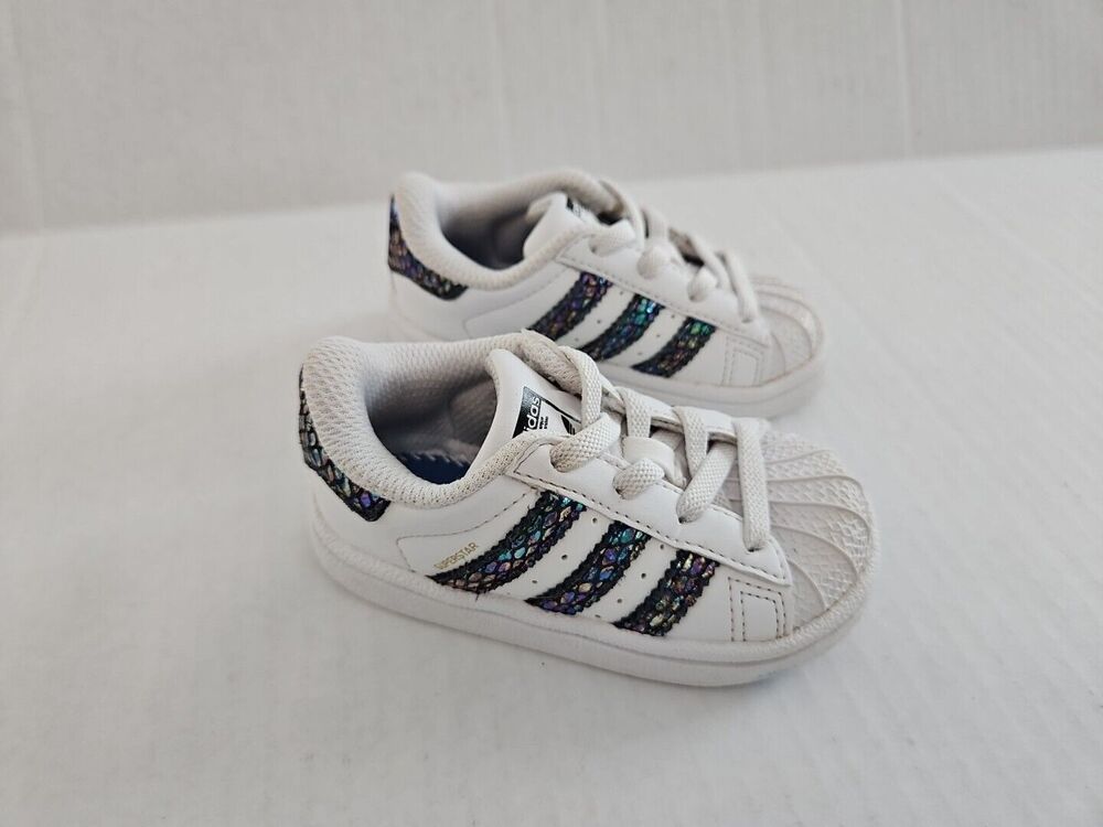 Adidas Superstar Iridescent Snake White TD Toddler Baby Sz 5 B27524 Slip-on